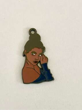Black Woman Navy Enamel Charm Pendant